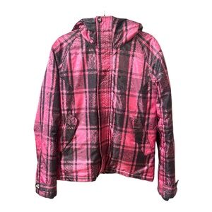 Aritzia TNA Raven Parka Women’s Winter Jacket Size Medium Pink Black Plaid Hood